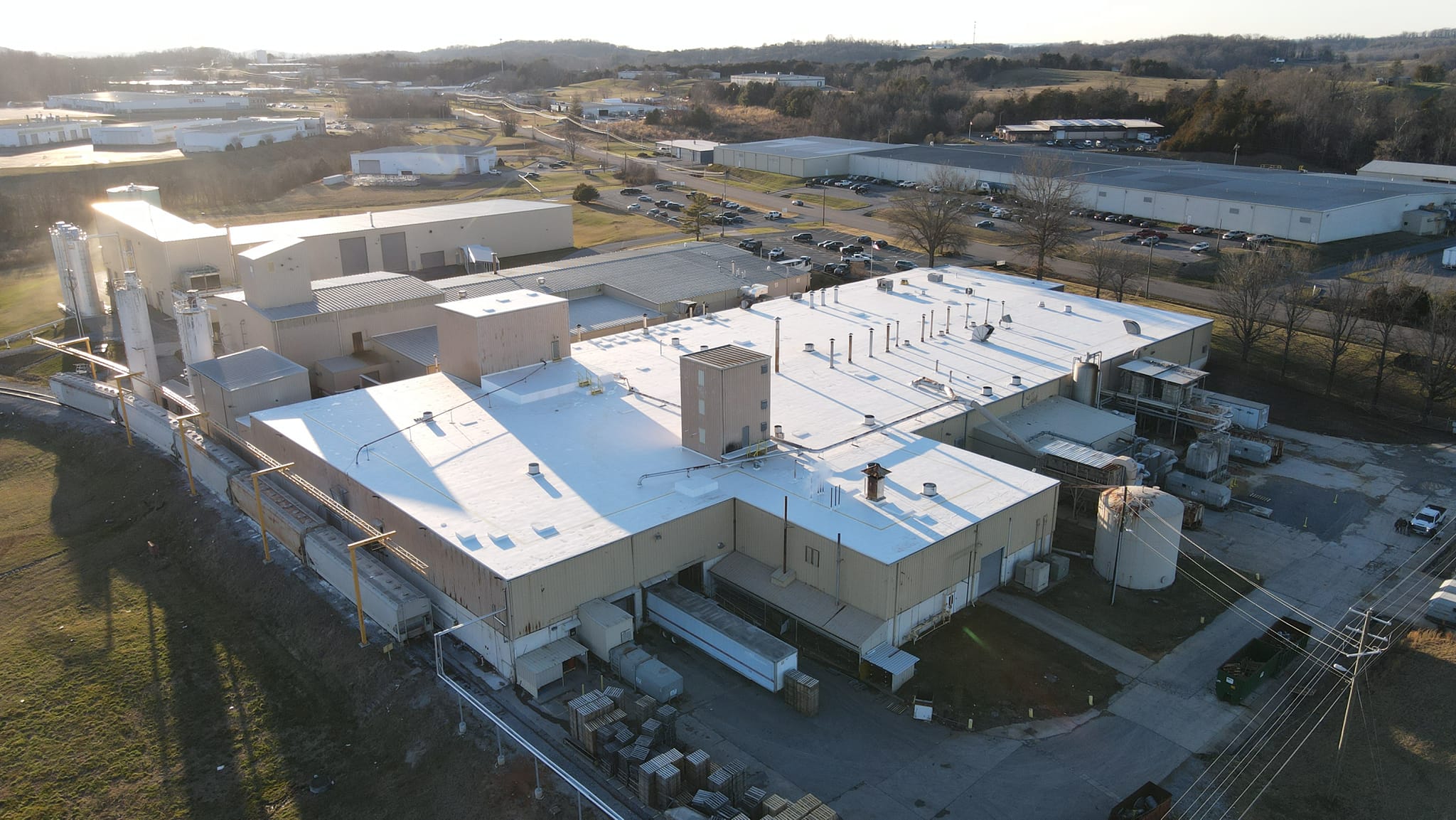 Aerial view of a maintained commercial roof
