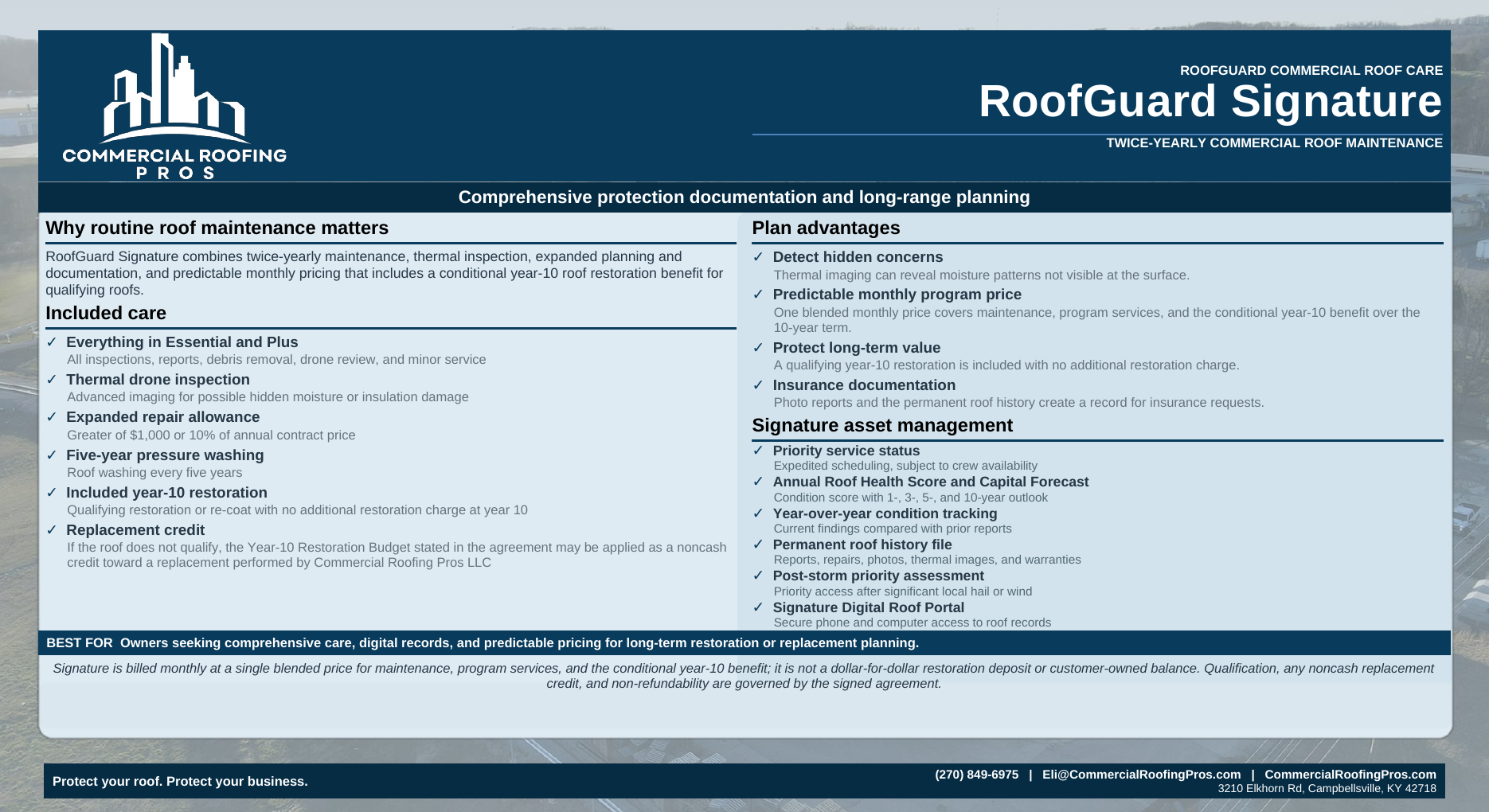Front of the RoofGuard Signature maintenance plan guide